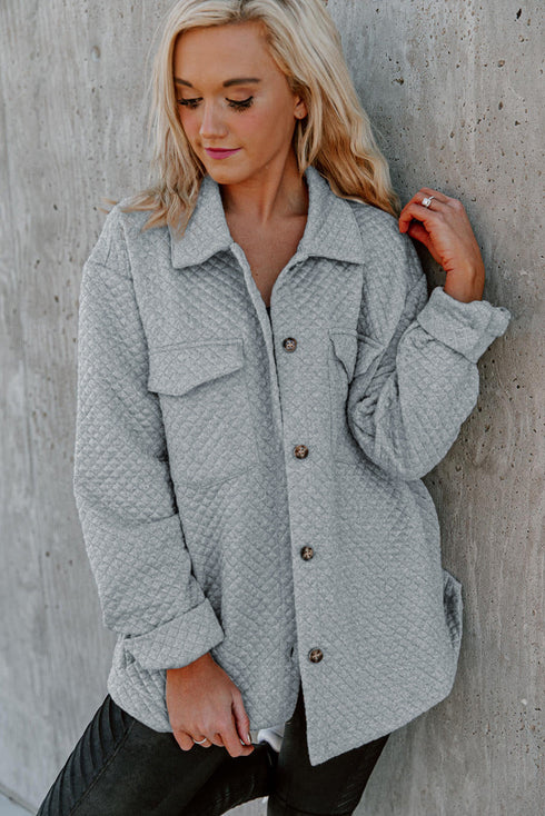 Lattice Texture Retro Flap Pocket Button Shacket